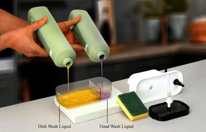 Plastic 3 in 1 soap pump dispenser kitchen bathroom (multi-color) kitchen tool