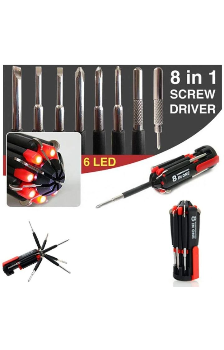 8-in-1 Multi-Function Screwdriver Tool Kit Set with 6 LED Light for Easy Repairs and DIY Projects Combination Screwdriver Set (Pack of 1)