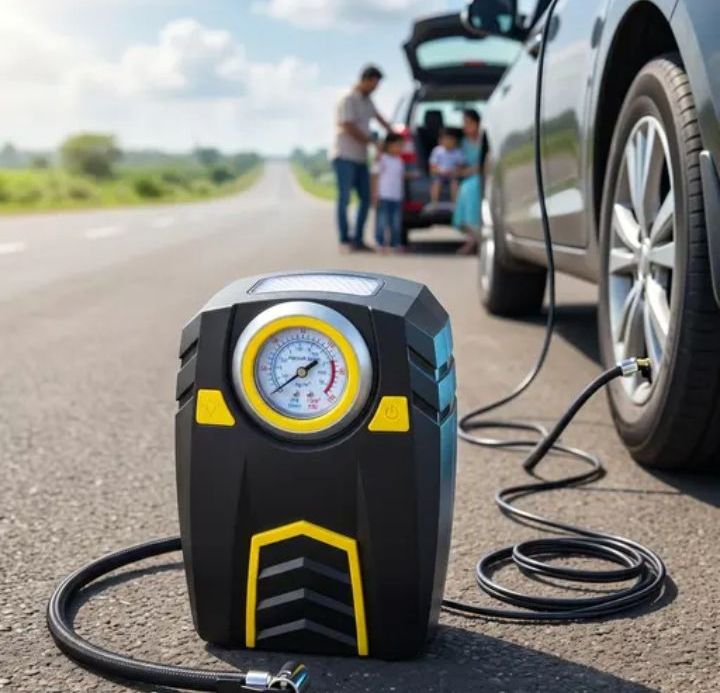 D-C Powered Tyre Air Pump for Car 100PSI | Cigarettte Lighter Socket | 50cm Hose | 3 Metre Cable | Emergency LED |