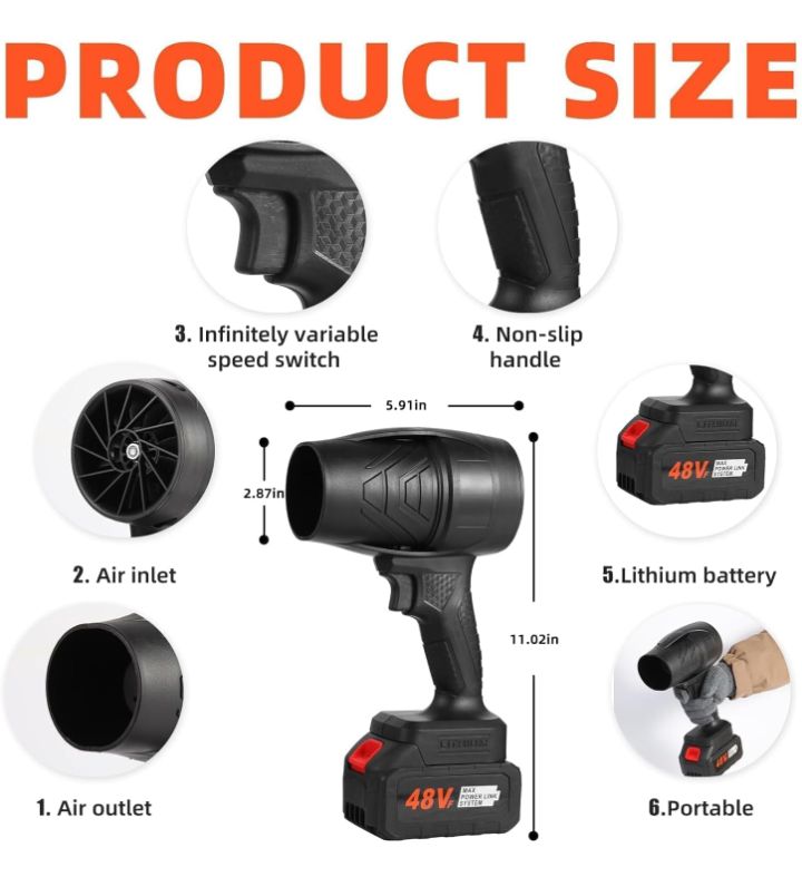 Cordless Electric Air Blower 48V Rechargeable Turbo Jet Fan, 18000 RPM High-Power Air Duster with Battery & Charger, Portable Dust Removal Tool for Cars. 55% off