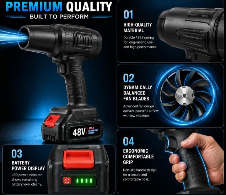 Cordless Electric Air Blower 48V Rechargeable Turbo Jet Fan, 18000 RPM High-Power Air Duster with Battery & Charger, Portable Dust Removal Tool for Cars. 55% off