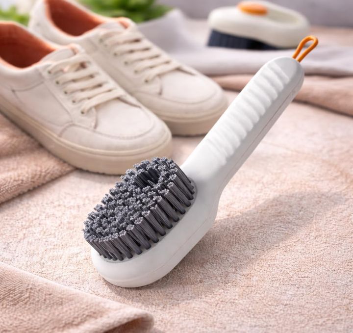 Automatic Liquid Shoe Cleaning Brush with Built-in Soap Dispenser | 2-in-1 Shoe Scrubber & Clothes Washing Brush |  Refillable Liquid Box, Long Handle, Press-Type Soap  Dispensing Cleaner