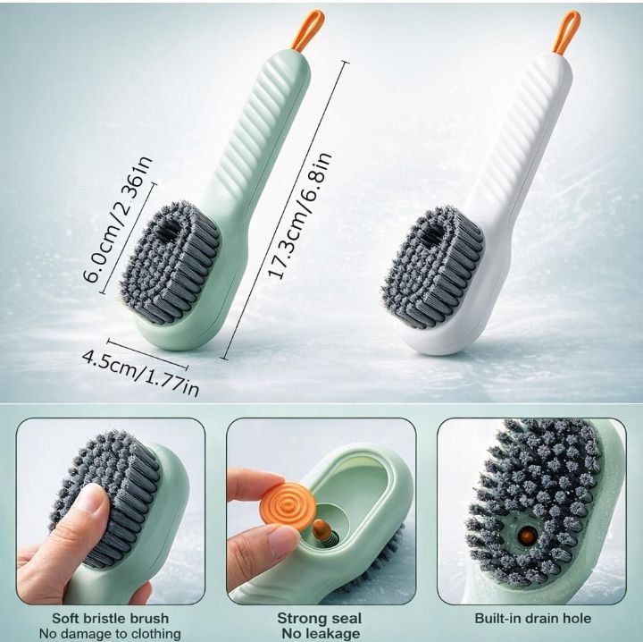 Automatic Liquid Shoe Cleaning Brush with Built-in Soap Dispenser | 2-in-1 Shoe Scrubber & Clothes Washing Brush |  Refillable Liquid Box, Long Handle, Press-Type Soap  Dispensing Cleaner