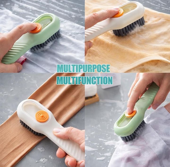 Automatic Liquid Shoe Cleaning Brush with Built-in Soap Dispenser | 2-in-1 Shoe Scrubber & Clothes Washing Brush |  Refillable Liquid Box, Long Handle, Press-Type Soap  Dispensing Cleaner
