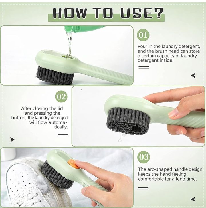Automatic Liquid Shoe Cleaning Brush with Built-in Soap Dispenser | 2-in-1 Shoe Scrubber & Clothes Washing Brush |  Refillable Liquid Box, Long Handle, Press-Type Soap  Dispensing Cleaner
