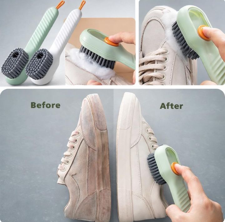 Automatic Liquid Shoe Cleaning Brush with Built-in Soap Dispenser | 2-in-1 Shoe Scrubber & Clothes Washing Brush |  Refillable Liquid Box, Long Handle, Press-Type Soap  Dispensing Cleaner