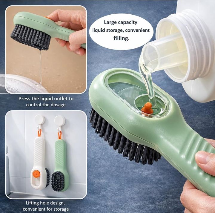 Automatic Liquid Shoe Cleaning Brush with Built-in Soap Dispenser | 2-in-1 Shoe Scrubber & Clothes Washing Brush |  Refillable Liquid Box, Long Handle, Press-Type Soap  Dispensing Cleaner