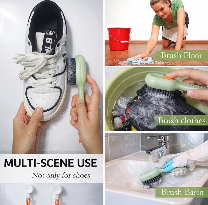 Automatic Liquid Shoe Cleaning Brush with Built-in Soap Dispenser | 2-in-1 Shoe Scrubber & Clothes Washing Brush |  Refillable Liquid Box, Long Handle, Press-Type Soap  Dispensing Cleaner