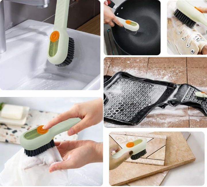 Automatic Liquid Shoe Cleaning Brush with Built-in Soap Dispenser | 2-in-1 Shoe Scrubber & Clothes Washing Brush |  Refillable Liquid Box, Long Handle, Press-Type Soap  Dispensing Cleaner