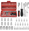46-Piece Socket Wrench Set with Ratchet Handle, Extension Bar and Metric Sockets, Compact Repair Tool Kit for Automotive, Bicycle, Home and DIY Maintenance