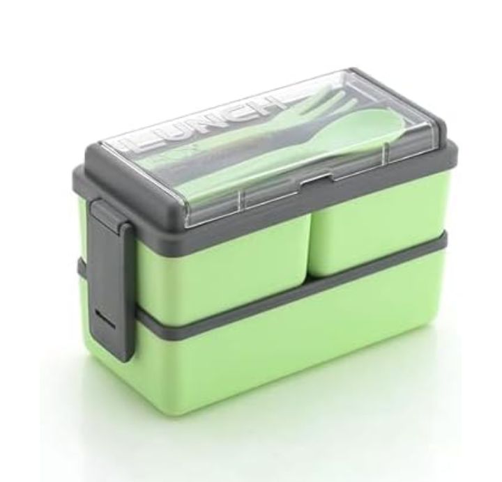 3-Compartment Lunch Box for Office Men and Lunch Box for Kids, Portable Double-Layer Lunch Box with Cutlery and Lid,Microwave Safe Lunch Boxes (Pack of 1,Multicolor, Plastic), 1400 Ml 70% off