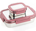 Premium Stainless Steel Lunch Box, 700ml + 200ml, Leakage Proof/Airtight Containers Lunch/Tiffin Box for School, Office Use, Bento Lunch Box for Kids/Boys/Girls, 4 Side Clip Lock Lid (Pink)