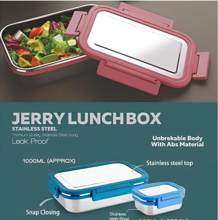 Premium Stainless Steel Lunch Box, 700ml + 200ml, Leakage Proof/Airtight Containers Lunch/Tiffin Box for School, Office Use, Bento Lunch Box for Kids/Boys/Girls, 4 Side Clip Lock Lid (Pink)