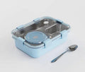 Stainless Steel Lunch Box with 3 Compartments | Leak Proof Bento Tiffin Box with Sauce Bowl, Spoon & Fork | BPA Free Food Grade Lunch Box for School, Office & Travel ( Blue)
