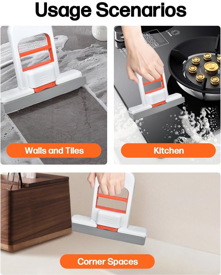 Mini Foldable Desktop Mop – Portable Versatile Wet & Dry Cleaning Sponge Mop for Home & Car – Ideal for Kitchen, Bathroom, Glass, Dining Table & More (Squeeze Handle+2 Sponge Head )