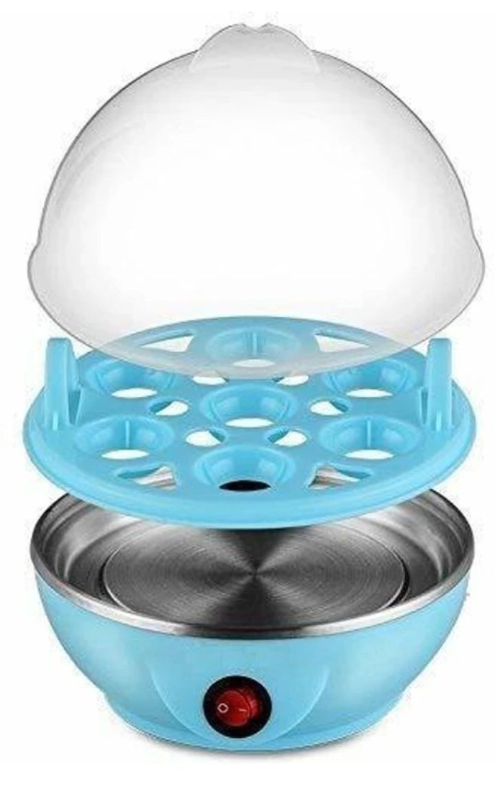 Electric Egg Boiler with 7 Egg Capacity, Automatic Egg Cooker with One-Touch Operation, Stainless Steel Heating Plate, Transparent Lid, Quick Egg Steamer for Home Kitchen