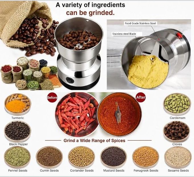 Mixer Grinder Smash Machine Stainless Steel Multifunctional Electric Grinder & Chopper Dried Spice Hurbal Masala Coffee Beans, Nuts & Grains, Household Mixer, Powerful Motor Blender