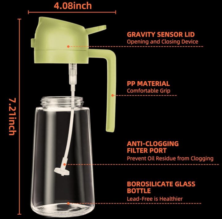 2-in-1 Glass Oil Sprayer and Dispenser Bottle, Olive Oil Sprayer with Flip Top Pourer | Cooking Spray Bottle for Air Fryer, Salad, BBQ & Kitchen Use