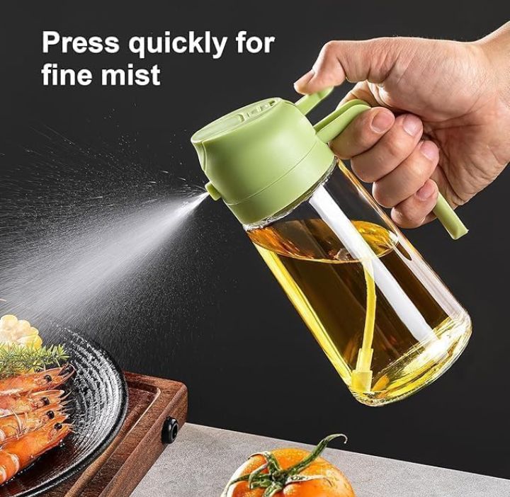 2-in-1 Glass Oil Sprayer and Dispenser Bottle, Olive Oil Sprayer with Flip Top Pourer | Cooking Spray Bottle for Air Fryer, Salad, BBQ & Kitchen Use