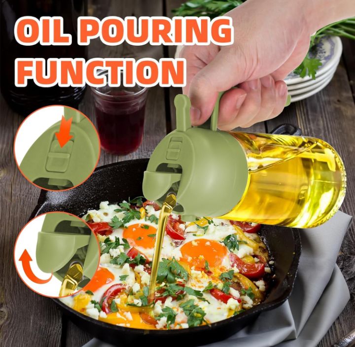 2-in-1 Glass Oil Sprayer and Dispenser Bottle, Olive Oil Sprayer with Flip Top Pourer | Cooking Spray Bottle for Air Fryer, Salad, BBQ & Kitchen Use