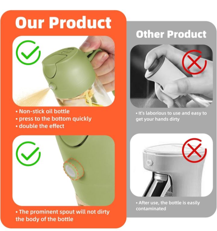 2-in-1 Glass Oil Sprayer and Dispenser Bottle, Olive Oil Sprayer with Flip Top Pourer | Cooking Spray Bottle for Air Fryer, Salad, BBQ & Kitchen Use