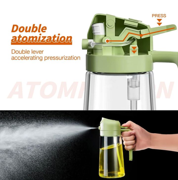 2-in-1 Glass Oil Sprayer and Dispenser Bottle, Olive Oil Sprayer with Flip Top Pourer | Cooking Spray Bottle for Air Fryer, Salad, BBQ & Kitchen Use