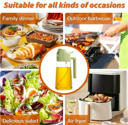 2-in-1 Glass Oil Sprayer and Dispenser Bottle, Olive Oil Sprayer with Flip Top Pourer | Cooking Spray Bottle for Air Fryer, Salad, BBQ & Kitchen Use