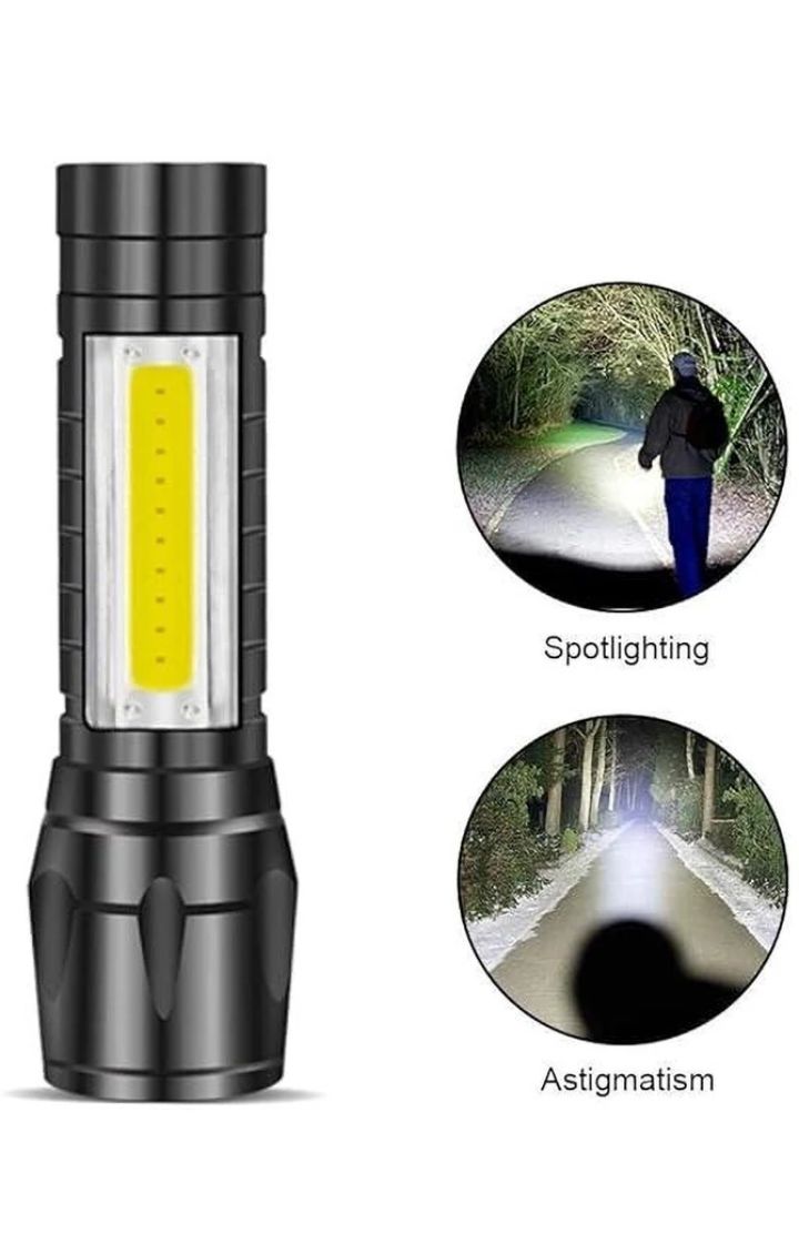 2 in1 Chargeable LED 4 Mode Zoomable Full Metal Body 9W Flashlight Torch Home LED Spot Light (Black)
