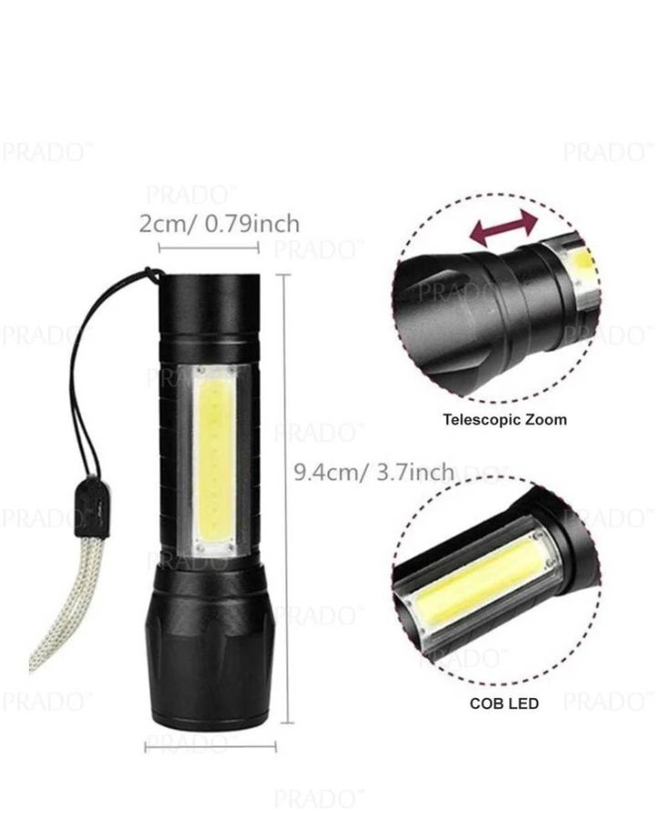 2 in1 Chargeable LED 4 Mode Zoomable Full Metal Body 9W Flashlight Torch Home LED Spot Light (Black)