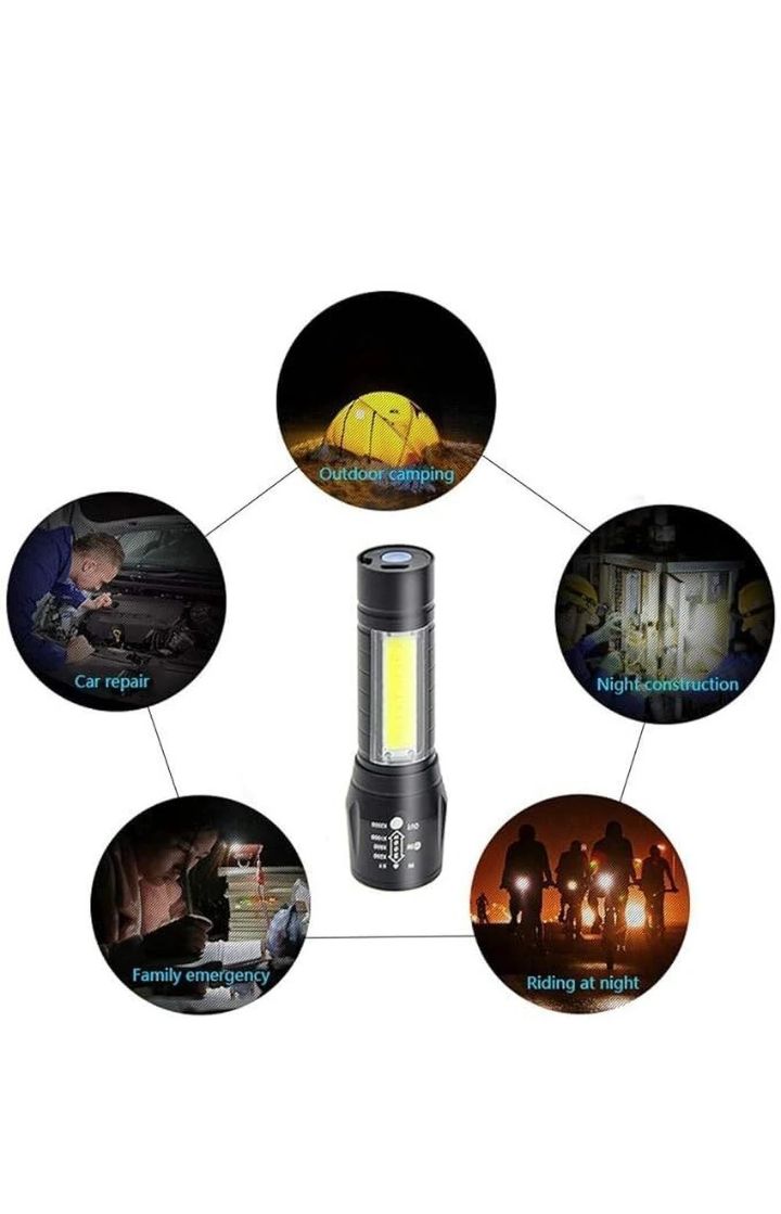 2 in1 Chargeable LED 4 Mode Zoomable Full Metal Body 9W Flashlight Torch Home LED Spot Light (Black)